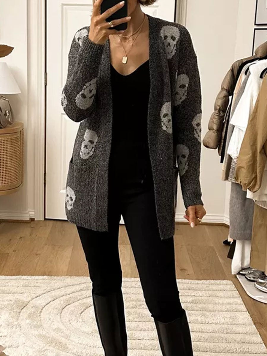 Halloween Skull Knit Long Sleeve Cardigan