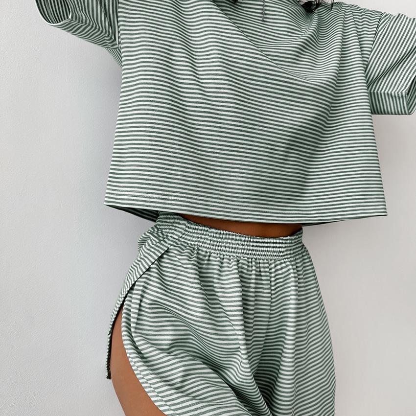 Autumn Knitted Striped Pajama Set