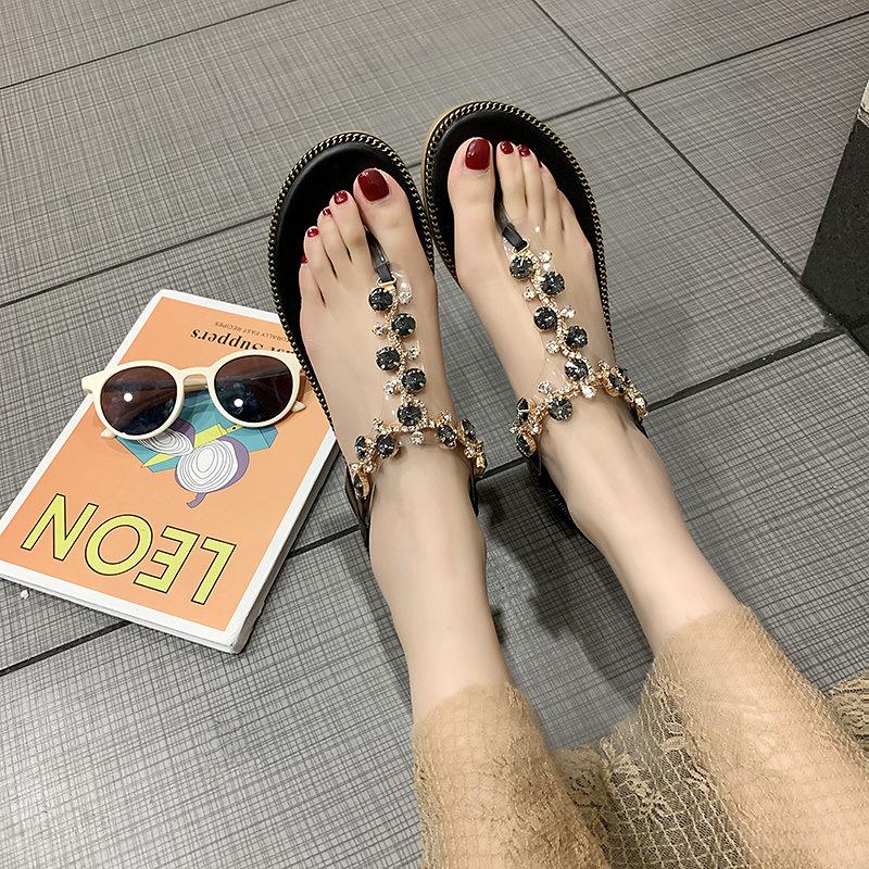 Flat thong rhinestone sandals