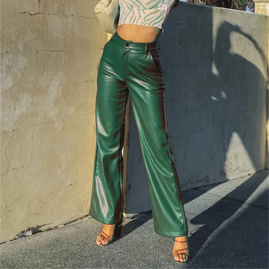 Women's high elastic PU leather pants