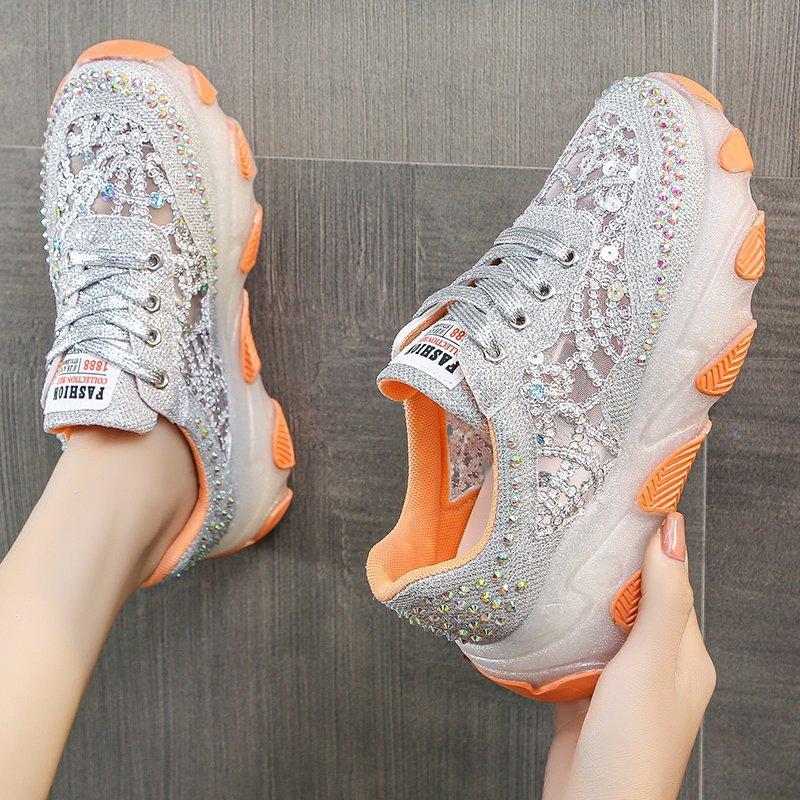 New breathable rhinestone hollow sneakers