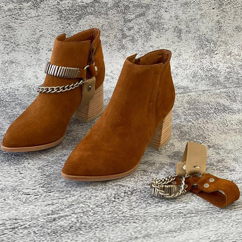 Buckle-Heeled Pointed Ankle Boots