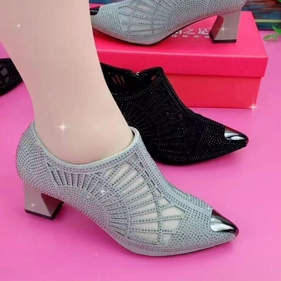 New soft leather mesh hollow rhinestone shoes