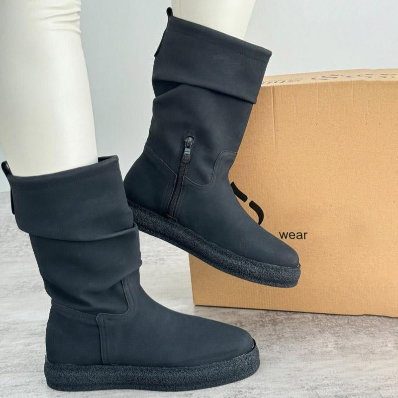 Pleated Flat Ankle Boots