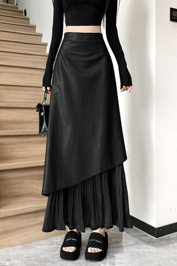 Early autumn new style high-waisted long skirt with diagonal hem stitching