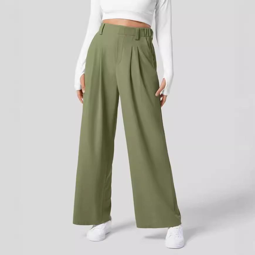 Drapey high-waisted wide-leg casual loose trousers