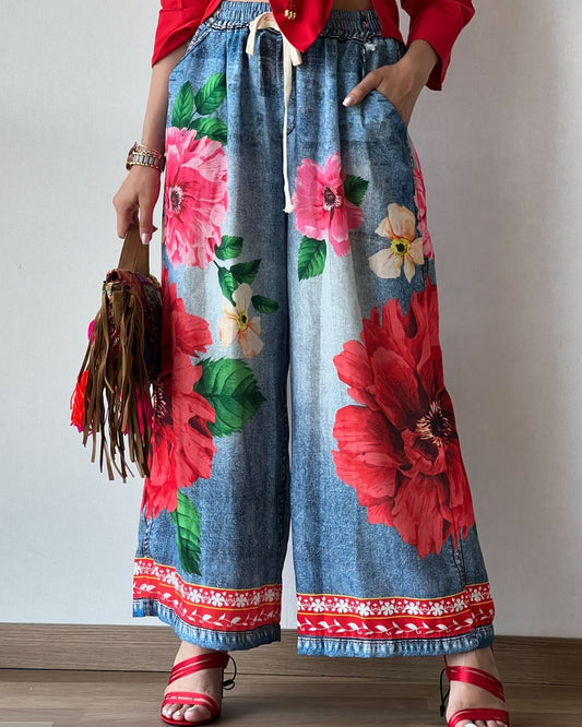 New printed wide leg jeans