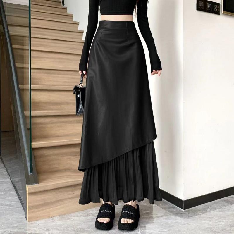 Early autumn new style high-waisted long skirt with diagonal hem stitching