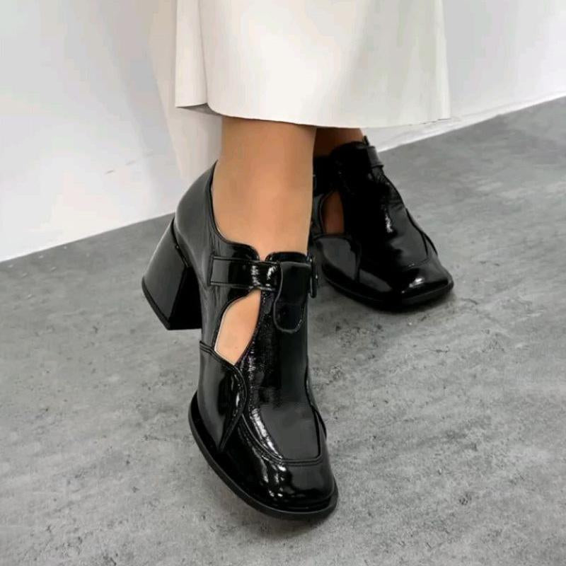 Vintage Thick-Heel T-strap Leather Shoes