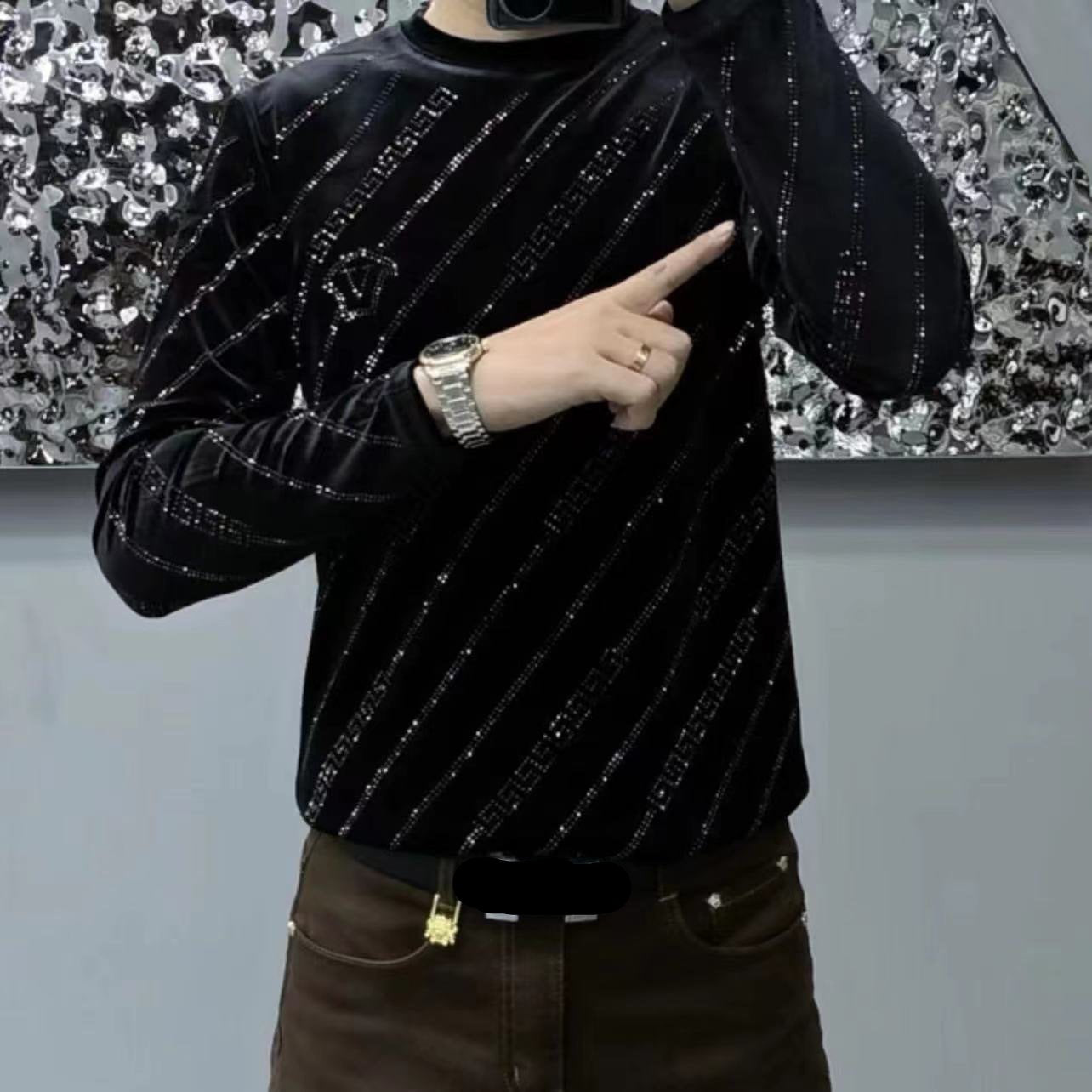 High-quality gold velvet high-end rhinestone sweatshirt