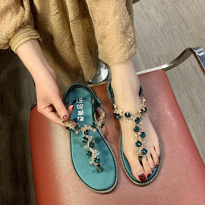 Flat thong rhinestone sandals