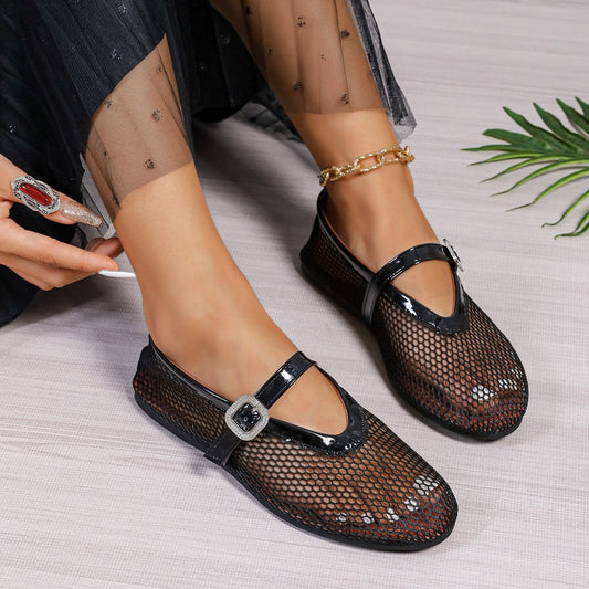 Mesh one-piece buckle flats