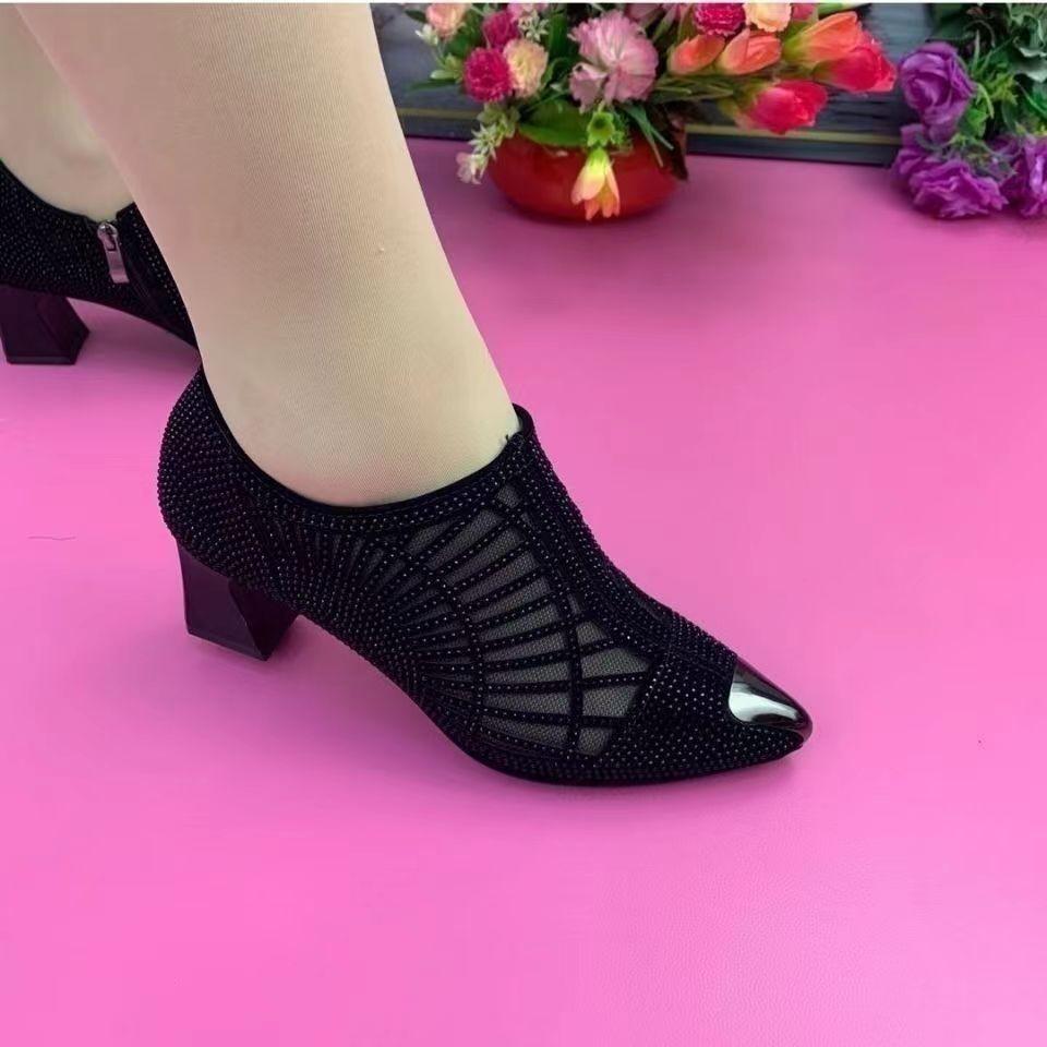 New soft leather mesh hollow rhinestone shoes