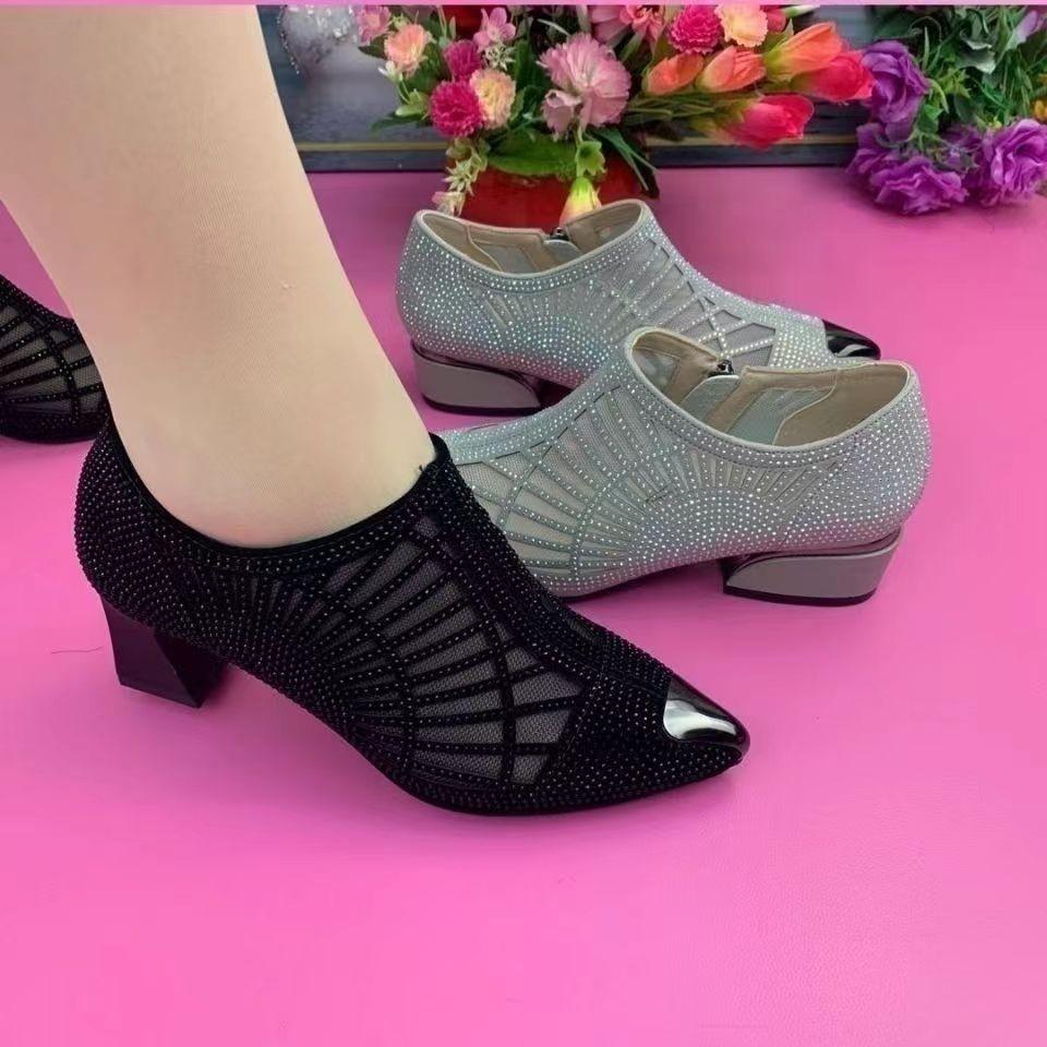 New soft leather mesh hollow rhinestone shoes