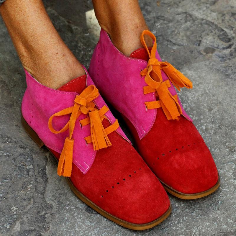 Women's Fashion Color Punching Tassel Single-layer Shoes