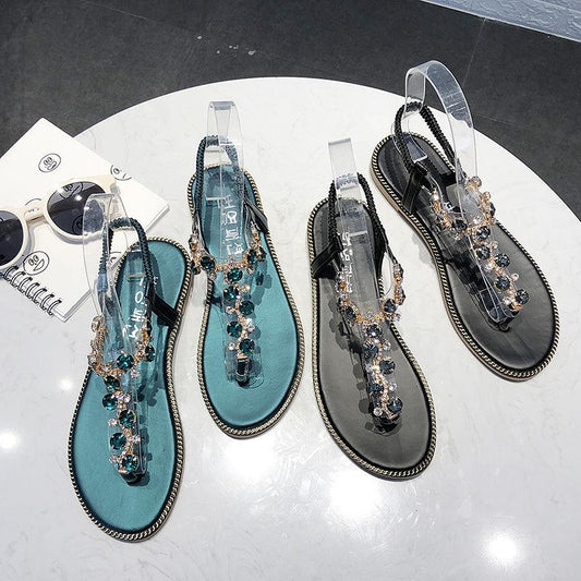 Flat thong rhinestone sandals