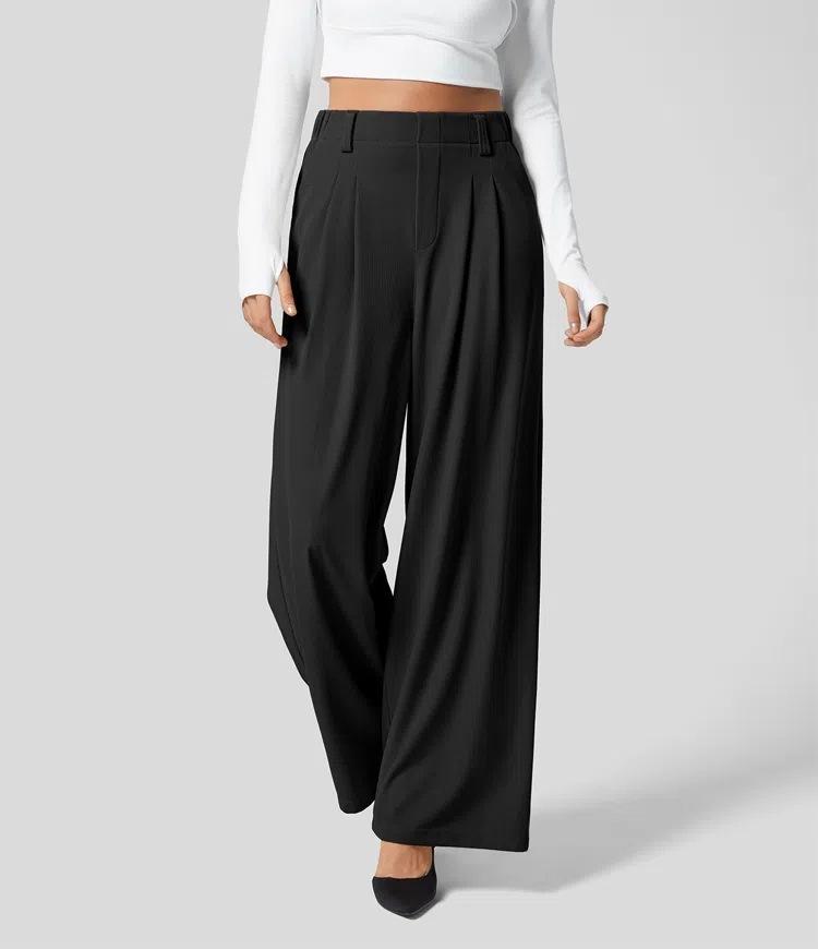 Drapey high-waisted wide-leg casual loose trousers