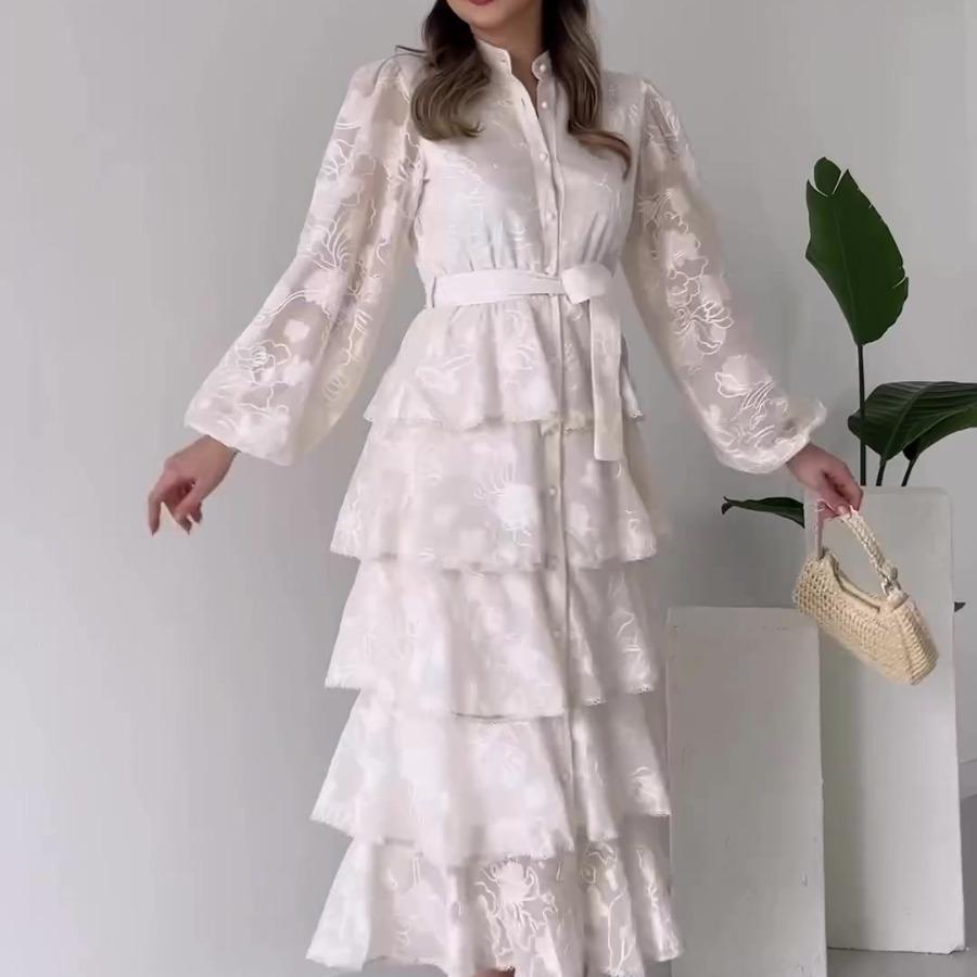 2024 new style gentle style see-through elegant long-sleeved cake dress