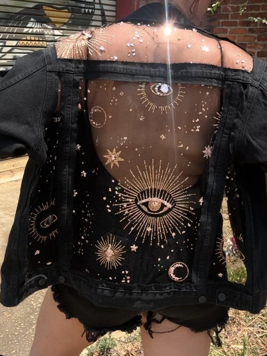 Denim See-through Sequined Eye Jacket