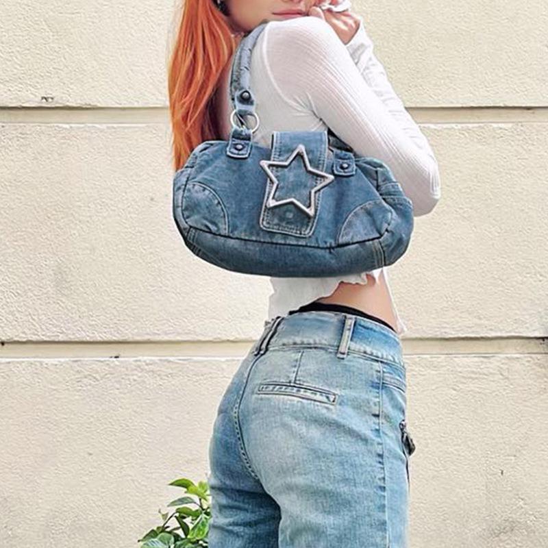 Vintage Denim Boston Underarm Bag