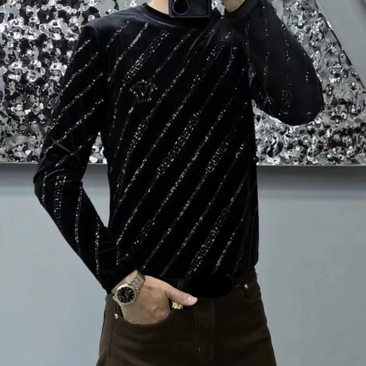 High-quality gold velvet high-end rhinestone sweatshirt