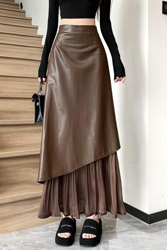 Early autumn new style high-waisted long skirt with diagonal hem stitching