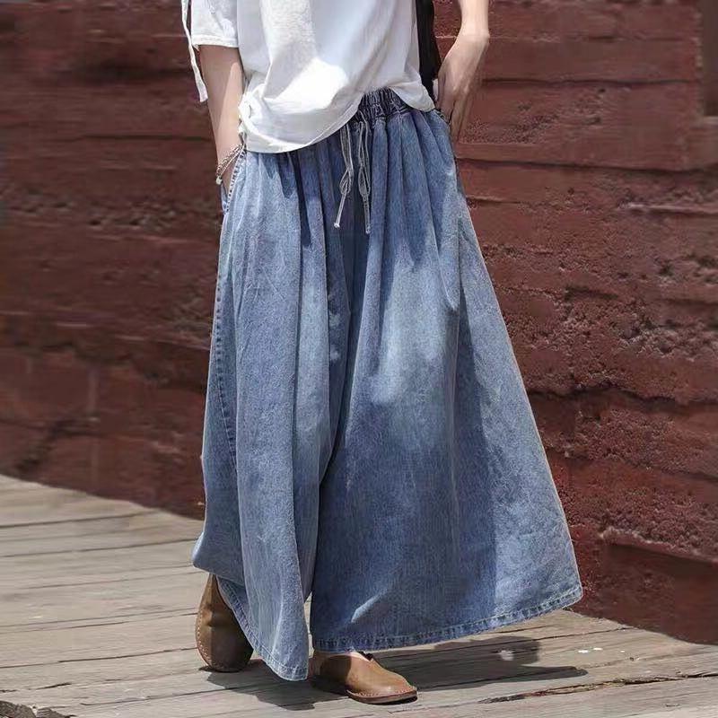 Loose plus size lantern denim wide leg pants