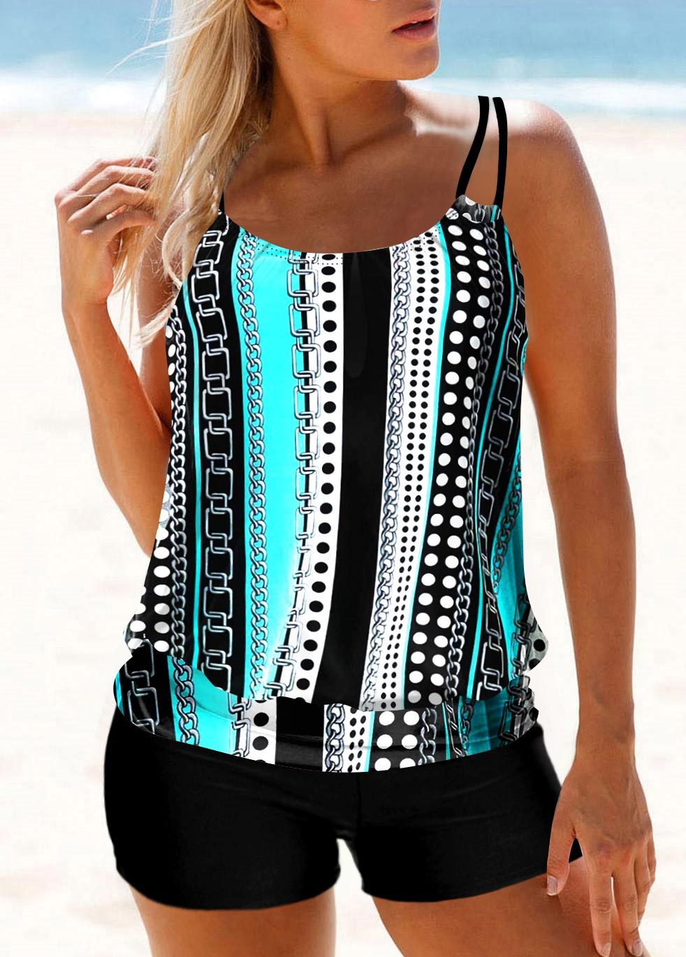 Double Straps Polka Dot Tankini Top