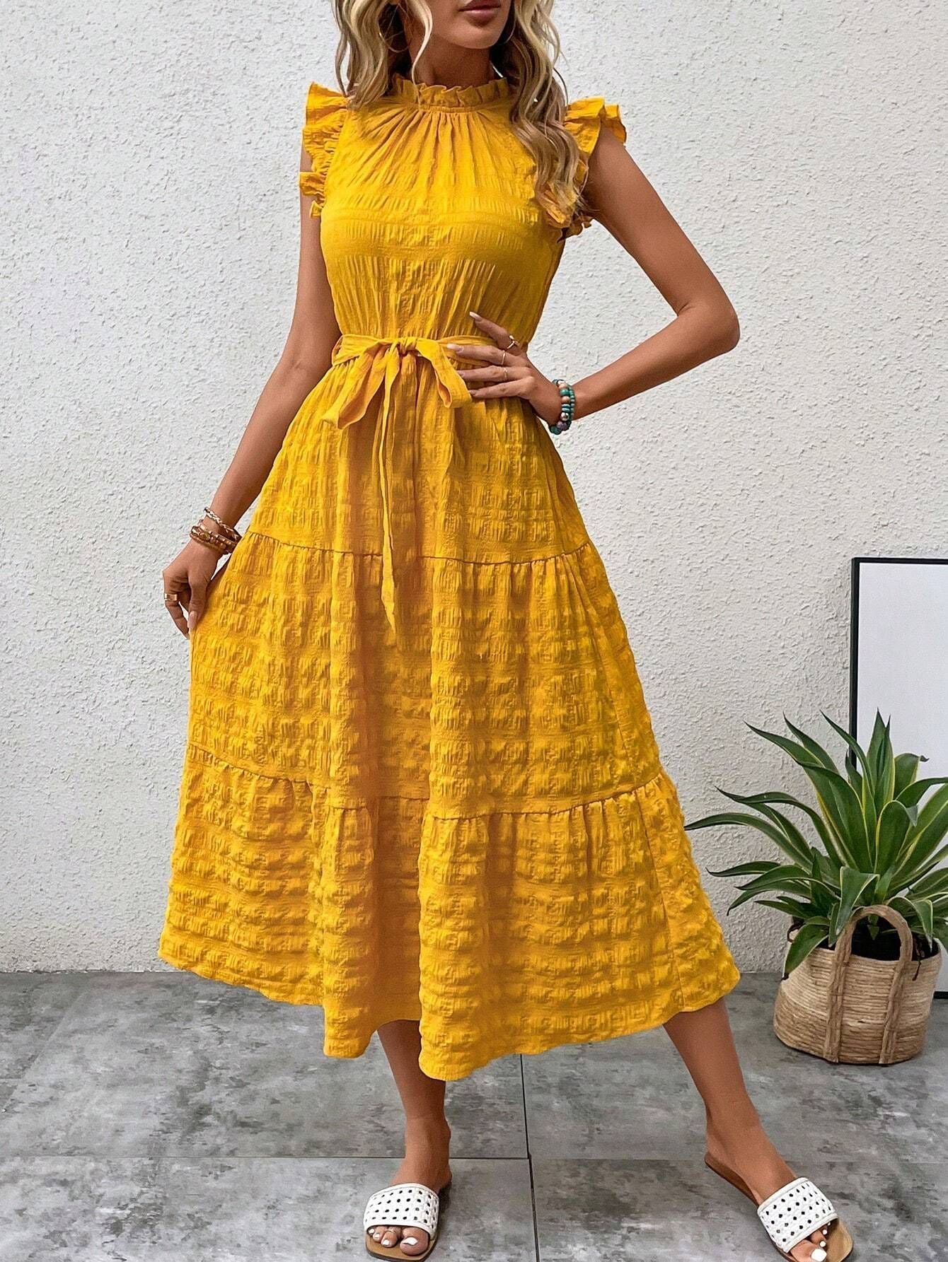 Flying Sleeve Texture Dress