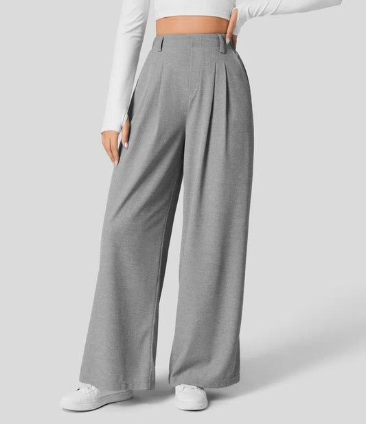 Drapey high-waisted wide-leg casual loose trousers