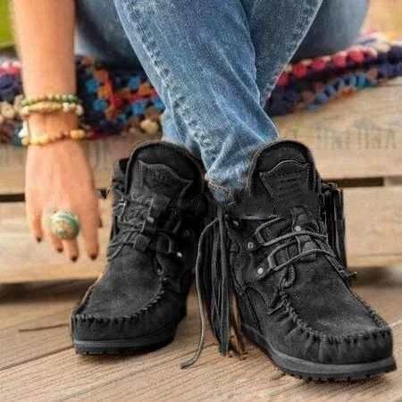 New tassel lace-up suede short boots