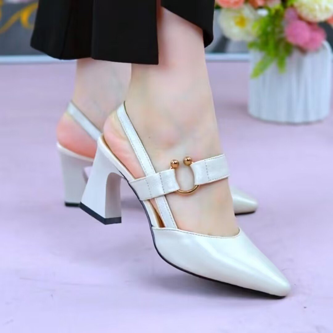 New style genuine leather thick heel temperament niche high heels