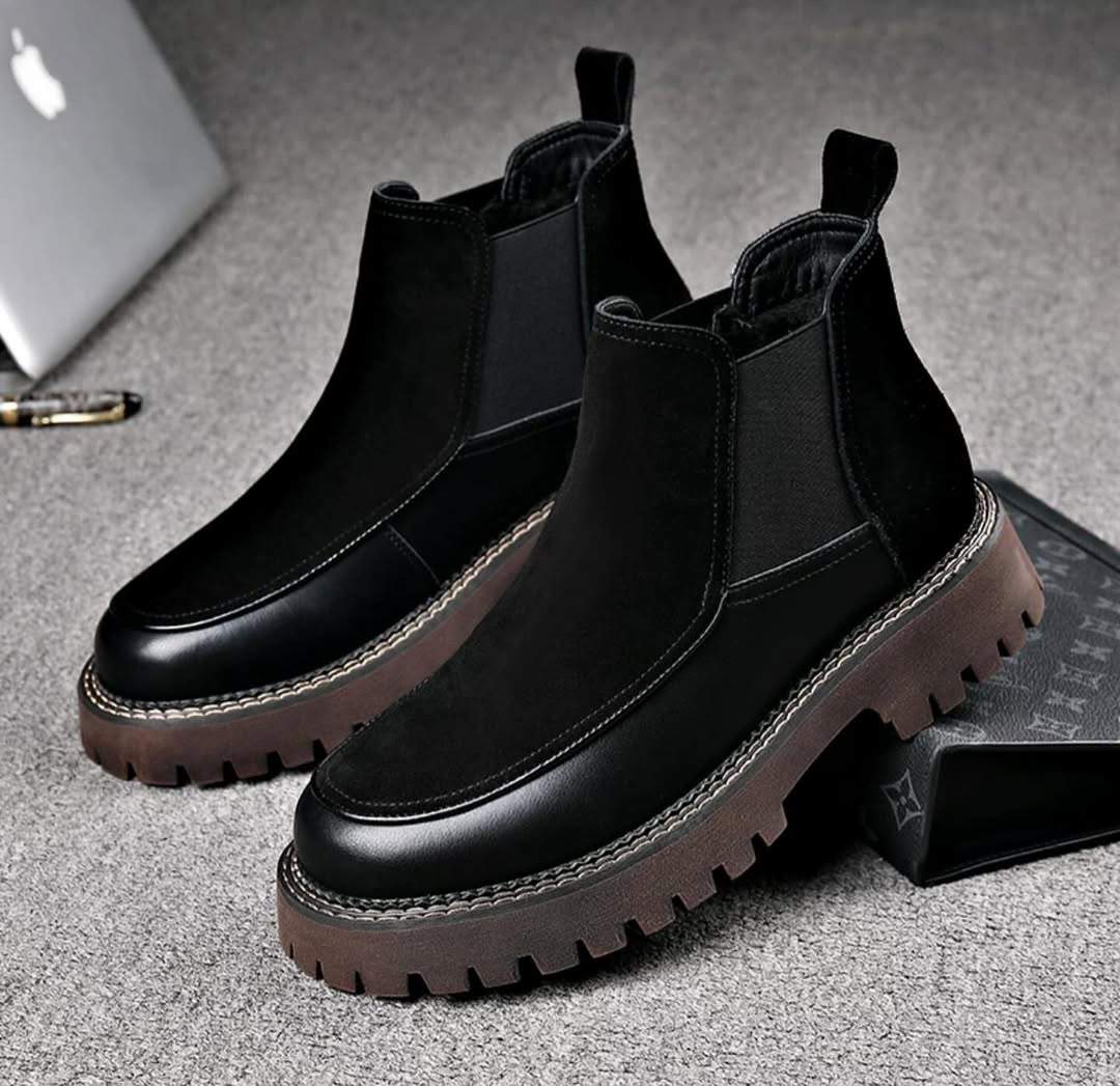 Genuine leather high top Chelsea boots