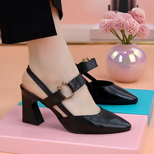 New style genuine leather thick heel temperament niche high heels