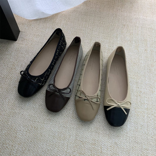 Flat-soled small fragrant style gentle spring and autumn scoop shoes