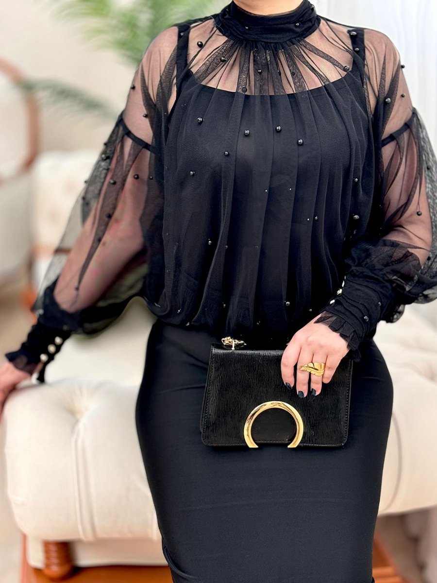 New autumn black chiffon shirt