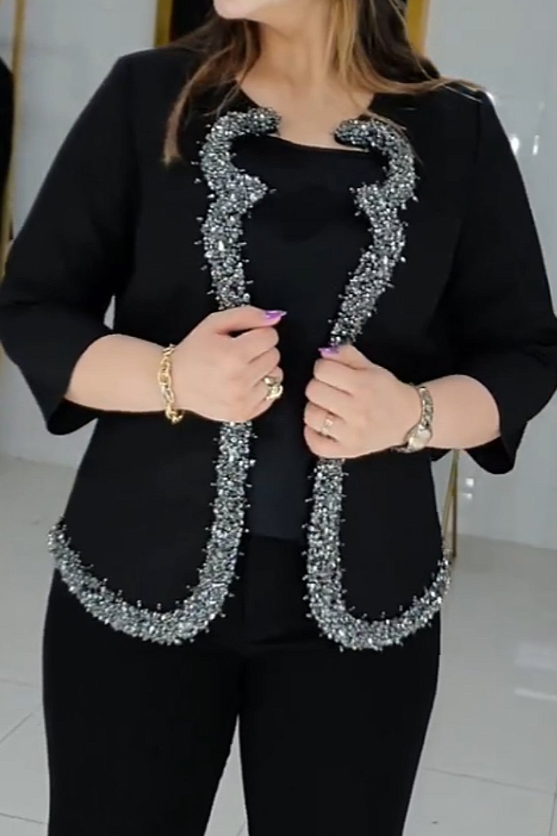 High-end black beaded jacket