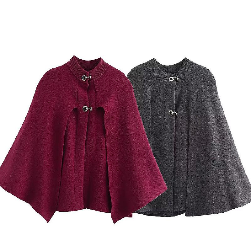 Fashionable and high-end knitted jacket with round neck cape design