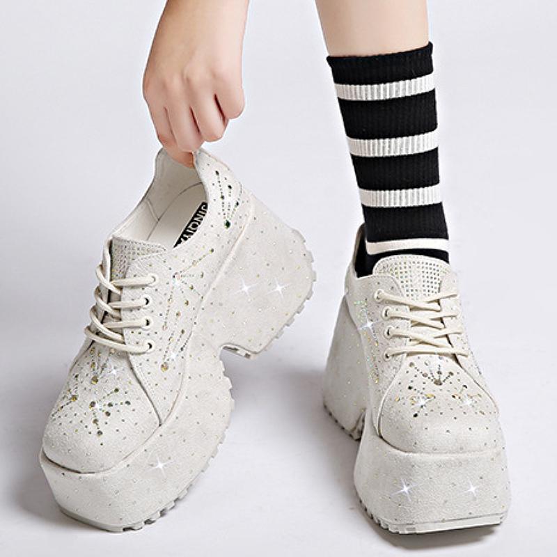 Punk style lace-up fashionable thick-soled denim shoes