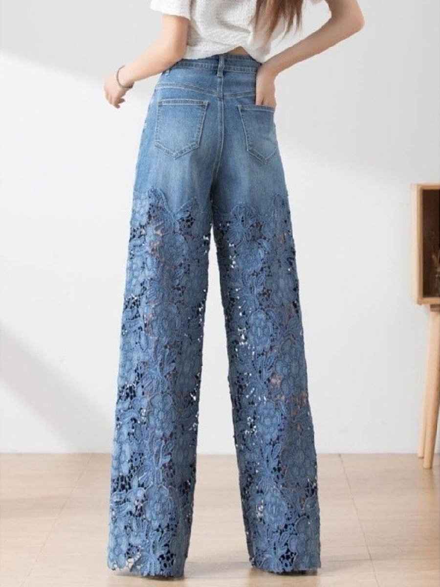 New lace stitching niche casual straight jeans