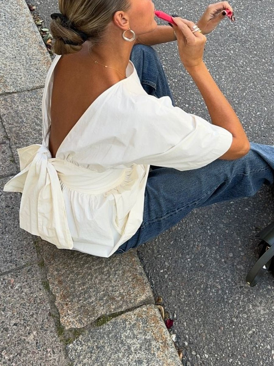 Backless short sleeve blouse