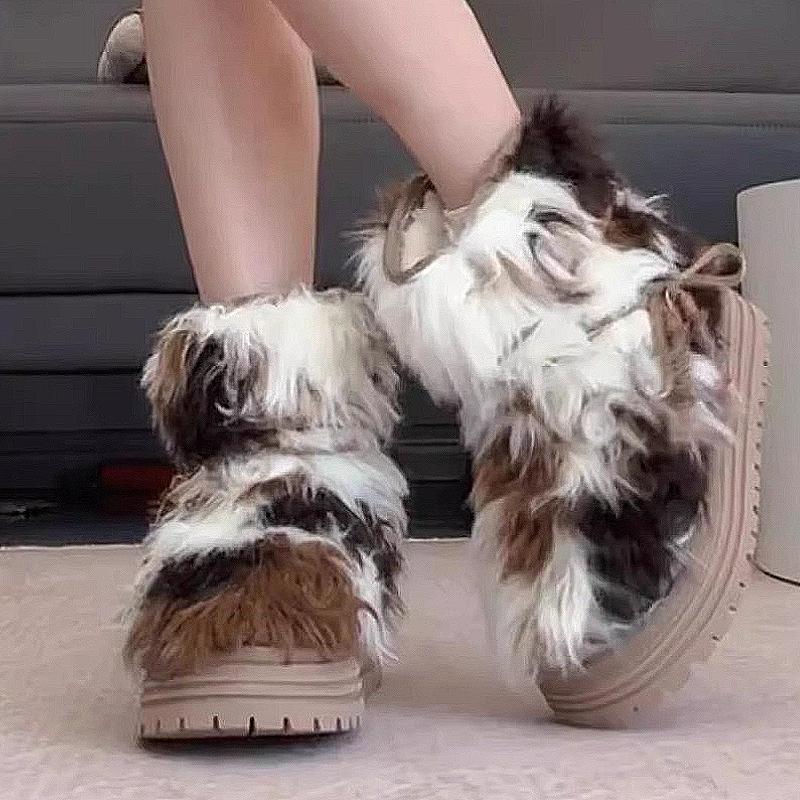 Warm fleece ethnic style furry short boots