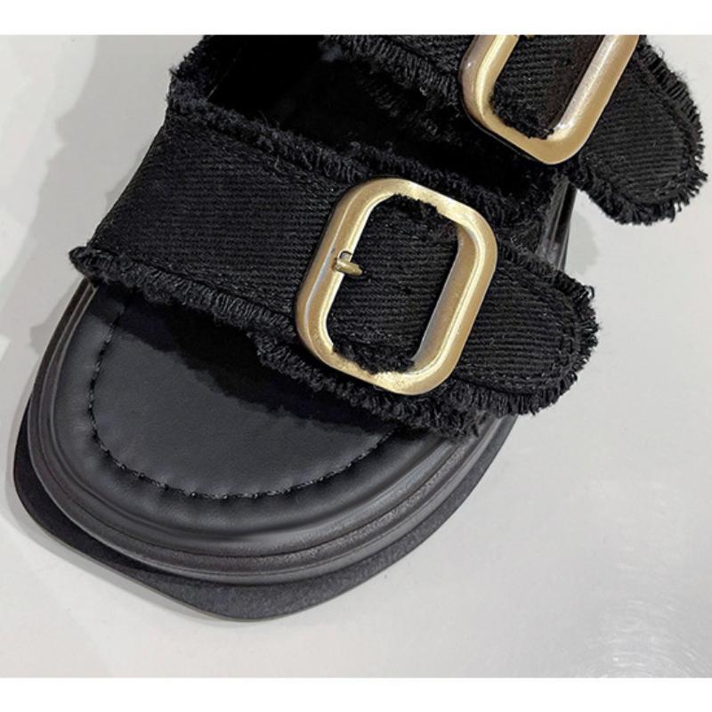 Denim canvas platform open toe sandals