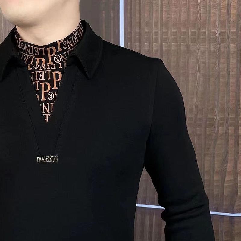 Light luxury lapel double collar fake two piece bottoming shirt