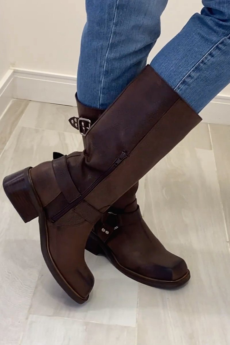 Belt buckle mid-calf boots