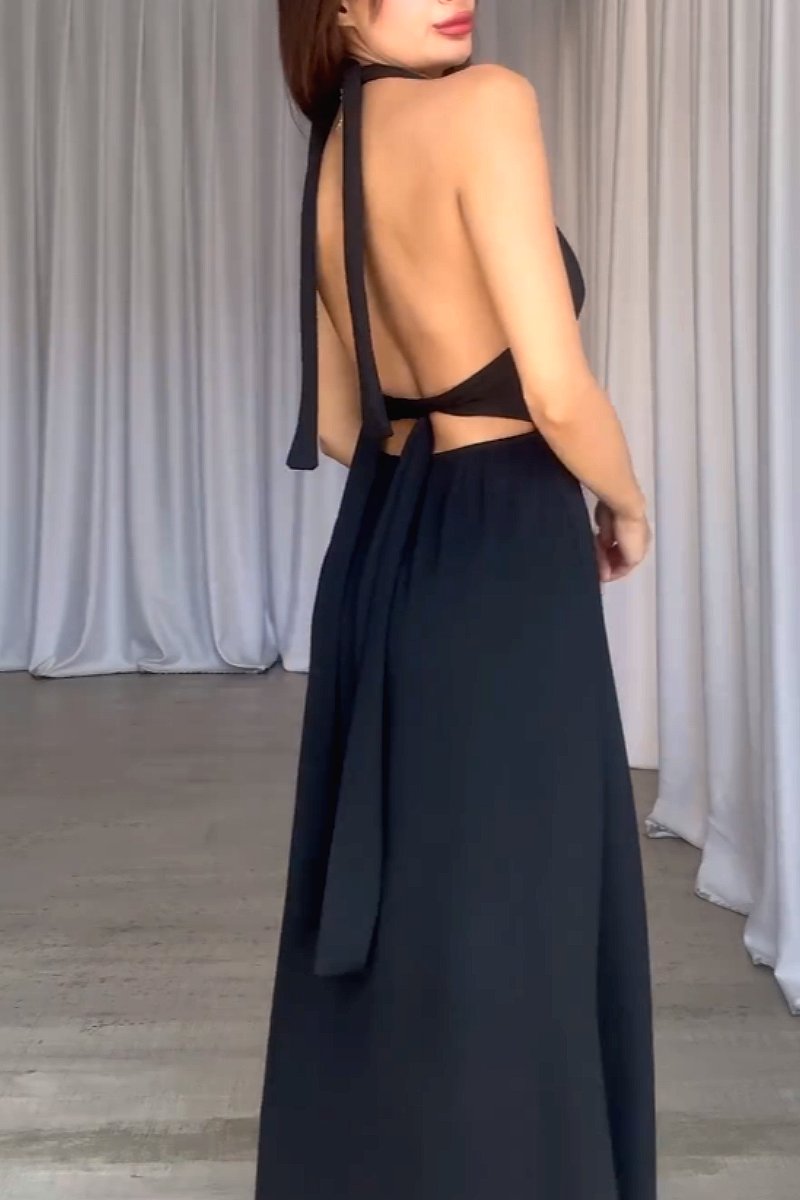 Sexy V-neck strappy backless slit dress