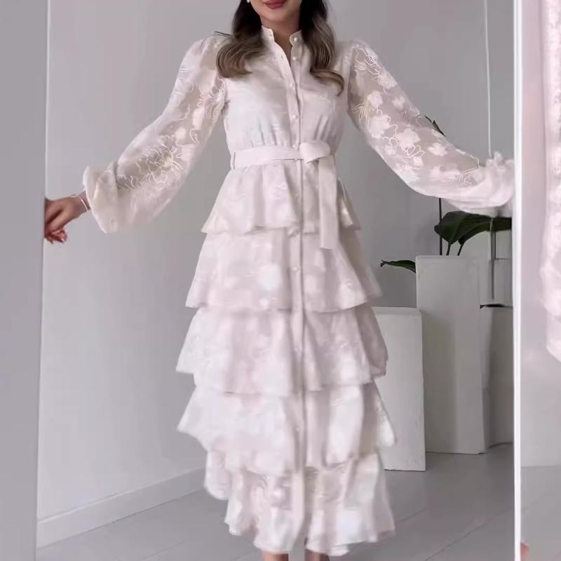 2024 new style gentle style see-through elegant long-sleeved cake dress