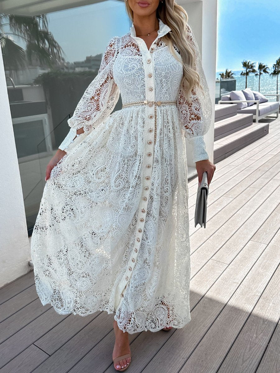 Lace Lace-Up Shirt Dress