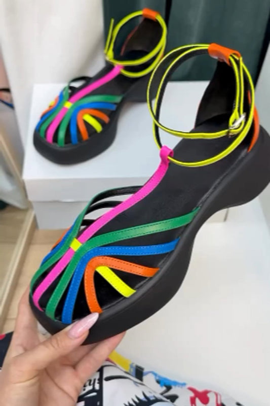 Rainbow striped sandals