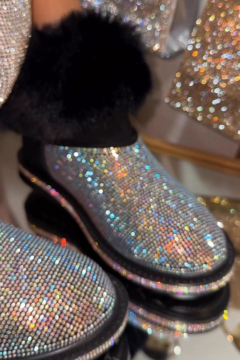 Thick-soled sparkling plush snow boots